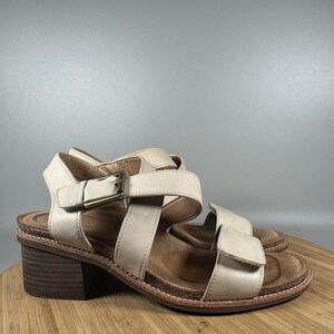 S Aetrex Kristin Womens 7.5-8 38 Orthopedic Open Toe Leather Sandal Ivory‎